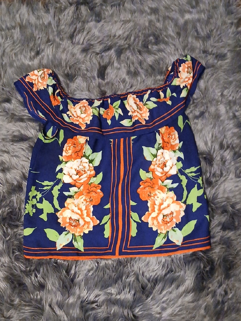 Floral Navy Off-Shoulder Women’s Top